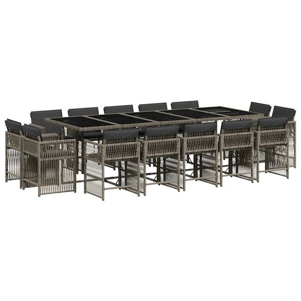 vidaXL 15-delige Tuinset met kussens poly rattan grijs