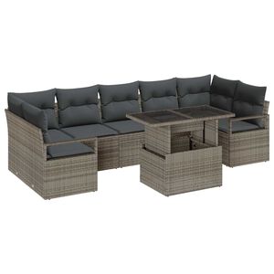 vidaXL Tuin Sofa Set met opslag 8 pcs Grijs Poly riet