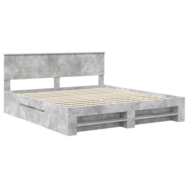 vidaXL Bedframe met hoofdeinde Beton Grijs 200 x 200 cm Bewerkt hout