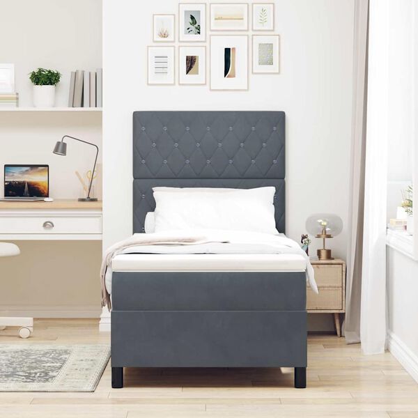 vidaXL LED Box Spring Bed met matras Donkergrijs 90 x 200 cm Fluweel