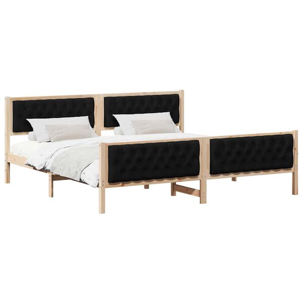 vidaXL Bedframe met hoofdeinde Zwart 200 x 200 cm Massief grenenhout