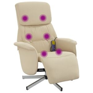 vidaXL Massagestoel verstelbaar met voetensteun stof cr&egrave;mekleurig
