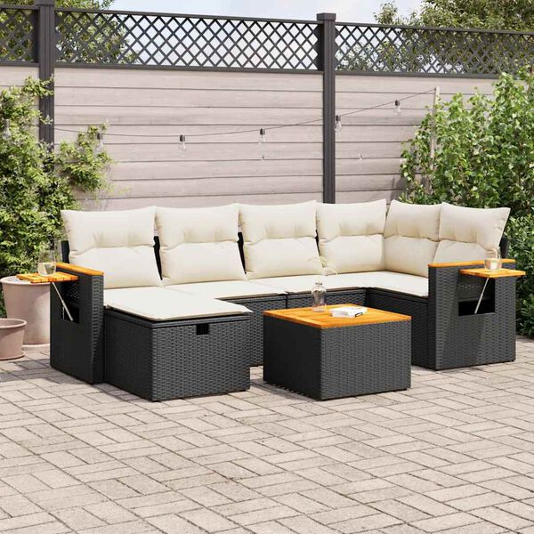vidaXL 7-delige Loungeset met kussens poly rattan zwart