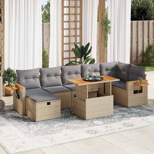 vidaXL 5-delige Loungeset met kussens poly rattan beige