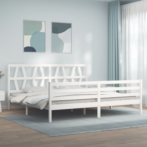 vidaXL Bedframe met hoofdbord massief hout wit