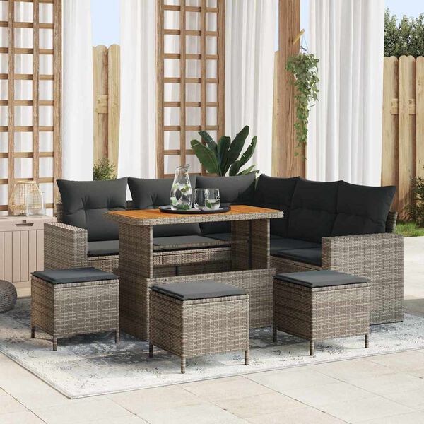 vidaXL Tuin Sofa Set 9 pcs Grijs Poly rattan en gepoedercoat staal