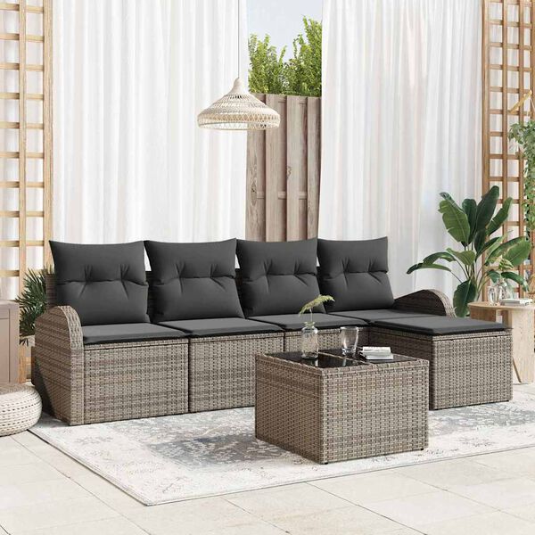 vidaXL Tuin Sofa Set 6 pcs Grijs poly rattan