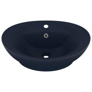 vidaXL Wastafel met overloop ovaal 58,5x39 cm keramiek mat donkerblauw
