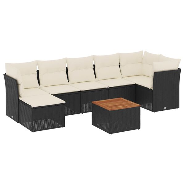 vidaXL 8-delige Loungeset met kussens poly rattan zwart