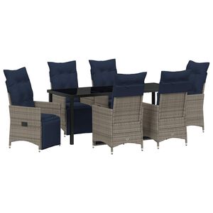 vidaXL Tafel en stoelen set met kussen 7 pcs Grijs PE Rattan