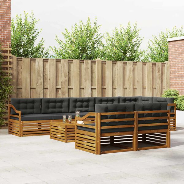 vidaXL Buiten bankenset met kussen 9 pcs Natuurlijk en Antraciet