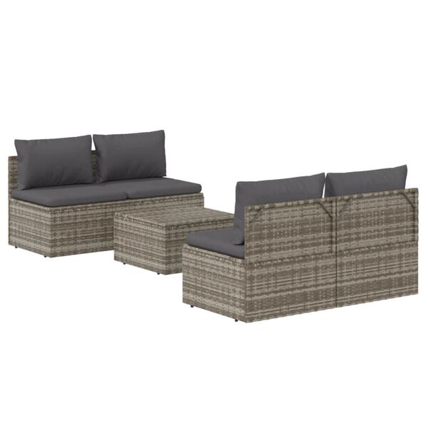 vidaXL 5-delige Loungeset met kussens poly rattan grijs