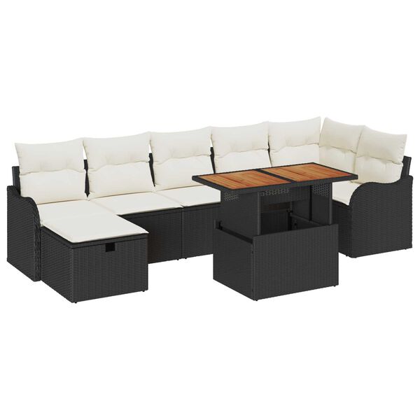vidaXL Tuin Sofa Set met opslag 8 pcs Zwart Poly riet