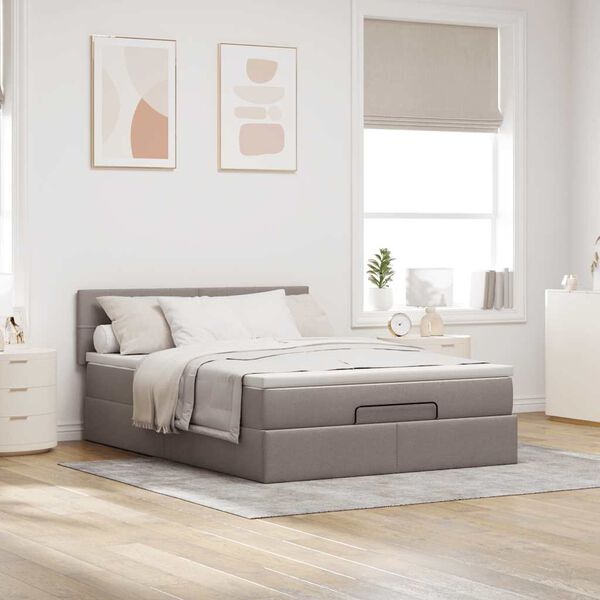 vidaXL Bed poef met matras en LED's 140x200 cm stof taupe