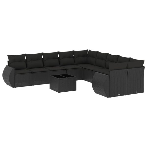 vidaXL 11-delige Loungeset met kussens poly rattan zwart