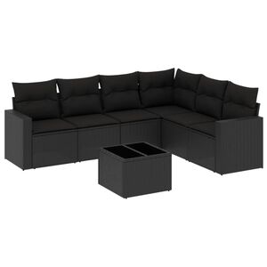 vidaXL 7-delige Loungeset met kussens poly rattan zwart