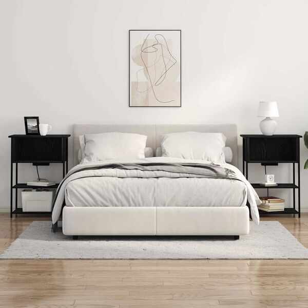 vidaXL Nachtkastje Zwart Eiken 55 x 31 x 76 cm Bewerkt hout