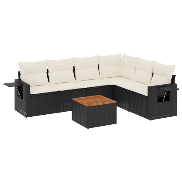 vidaXL 7-delige Loungeset met kussens poly rattan zwart