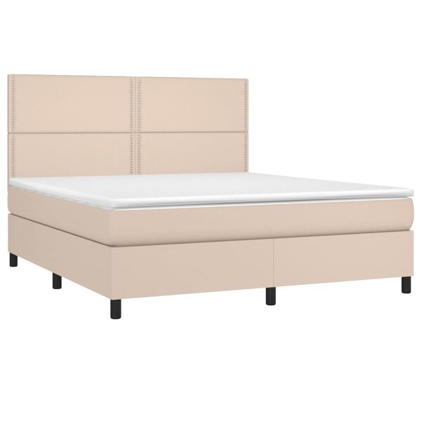 vidaXL Boxspring met matras en LED kunstleer cappuccinokleur 180x200cm