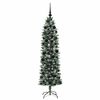vidaXL Kunstmatige slanke kerstboom met 300 LED Groen en Wit 180 cm