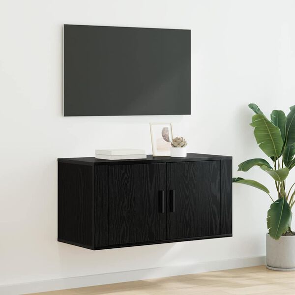 vidaXL Wandgemonteerde TV-kast Zwart eiken 80 x 34.5 x 40 cm