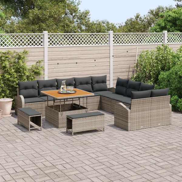 vidaXL Tuin Sofa Set met kussen met opslag met kussen 13 pcs Grijs