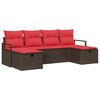 vidaXL Bankstel 6 st 6-Aantal zitplaatsen Bruin en Rood poly rattan