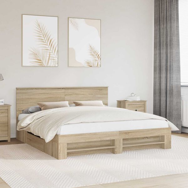 vidaXL Bedframe met hoofdeinde Sonoma Eiken 200 x 200 cm Bewerkt hout