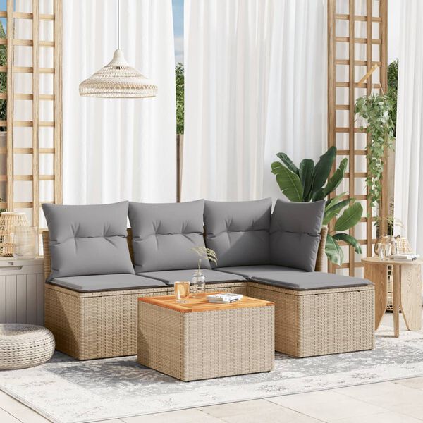 vidaXL 5-delige Loungeset met kussens poly rattan gemengd beige