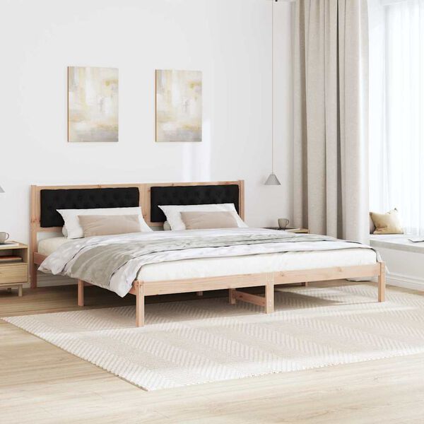 vidaXL Bedframe met hoofdeinde Zwart 200 x 200 cm Massief grenenhout