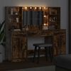 vidaXL Make-up tafel set met LED 3 pcs Gerookt eiken Bewerkt hout