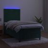 vidaXL Boxspring met matras en LED fluweel donkergroen 90x200 cm