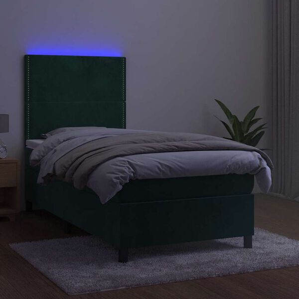 vidaXL Boxspring met matras en LED fluweel donkergroen 90x200 cm