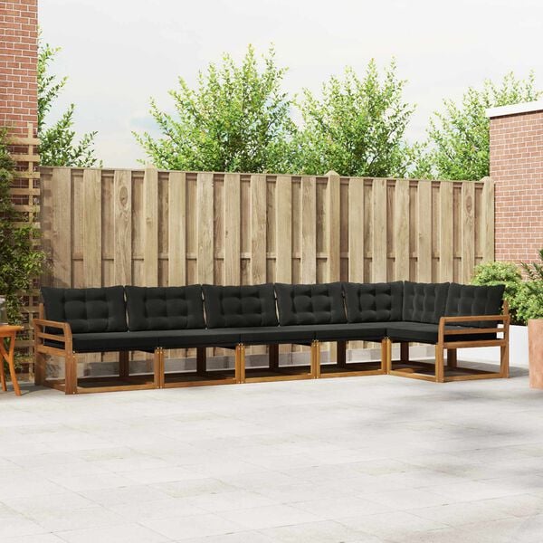 vidaXL Buiten bankenset met kussen 6 pcs Natuurlijk en Zwart