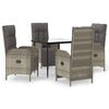 vidaXL 5-delige Tuinset met kussens poly rattan zwart en grijs