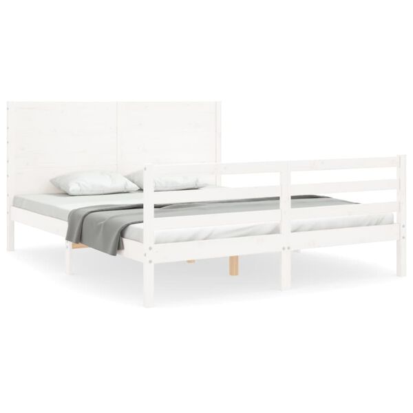 vidaXL Bedframe met hoofdbord massief hout wit 160x200 cm