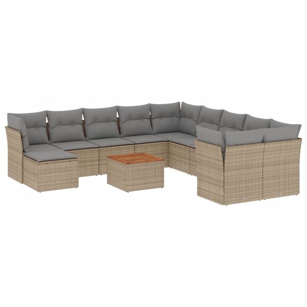 vidaXL 12-delige Loungeset met kussens poly rattan beige