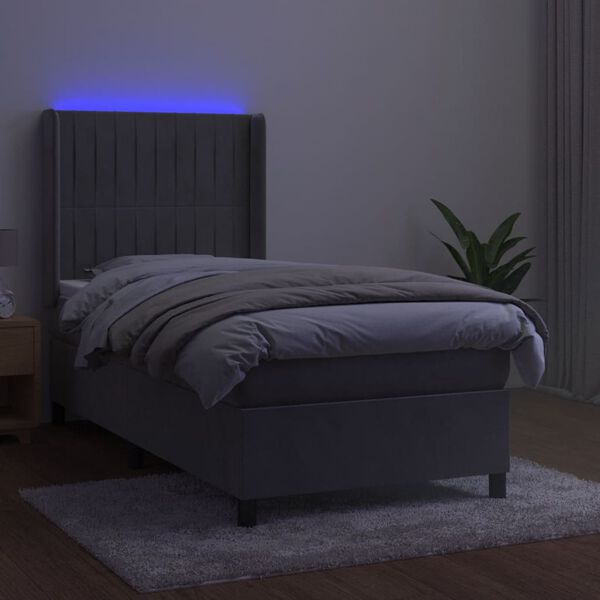 vidaXL Boxspring met matras en LED fluweel lichtgrijs 90x190 cm