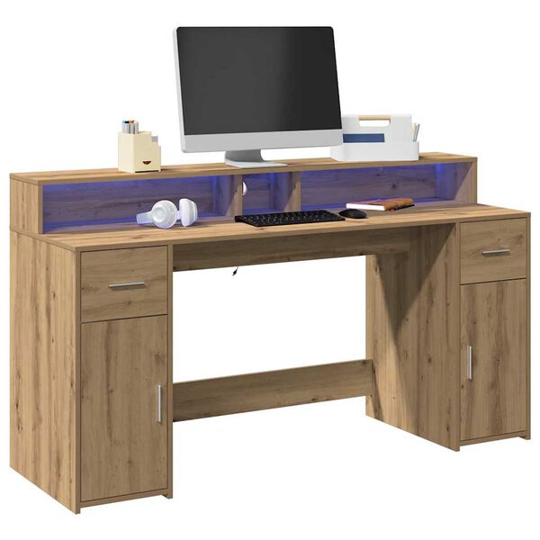 vidaXL Bureau met LED-verlichting 160x55x91 cm hout artisanaal eiken