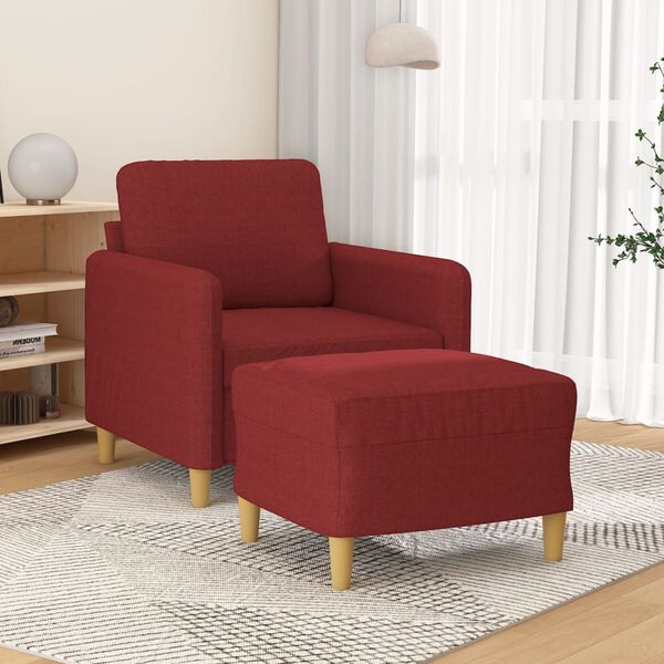 vidaXL Fauteuil met voetenbank 60 cm stof wijnrood