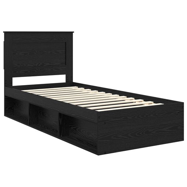 vidaXL Bedframe met hoofdeinde Zwart 90 x 190 cm Massief grenenhout