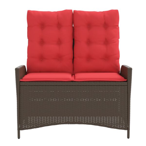 vidaXL Tuinbankje verstelbaar met kussens poly rattan bruin