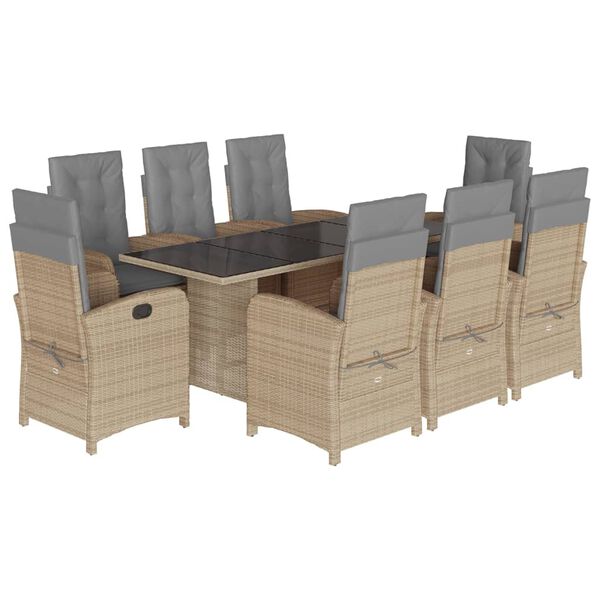 vidaXL 9-delige Tuinset met kussens poly rattan gemengd beige