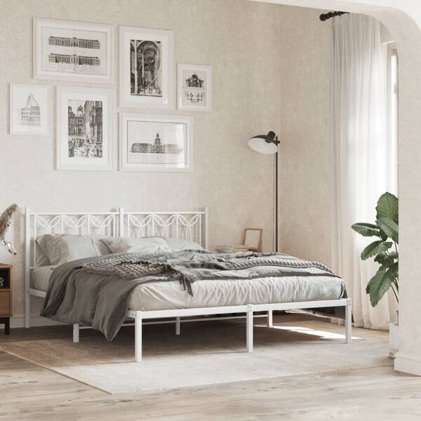 vidaXL Bedframe met hoofdbord metaal wit 150x200 cm