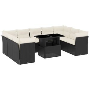 vidaXL 10-delige Loungeset met kussens poly rattan zwart