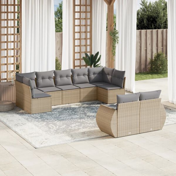 vidaXL 9-delige Loungeset met kussens poly rattan beige