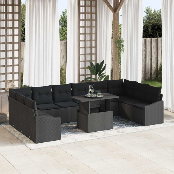 vidaXL Tuin Sofa Set 11 pcs Zwart poly rattan & Gepoedercoat staal