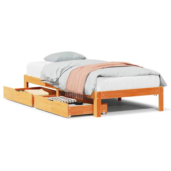 vidaXL Bedframe met lades massief grenenhout wasbruin 90x200 cm