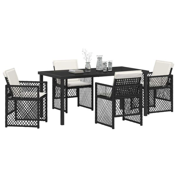 vidaXL Tuin eettafelset 5 pcs Zwart poly rattan