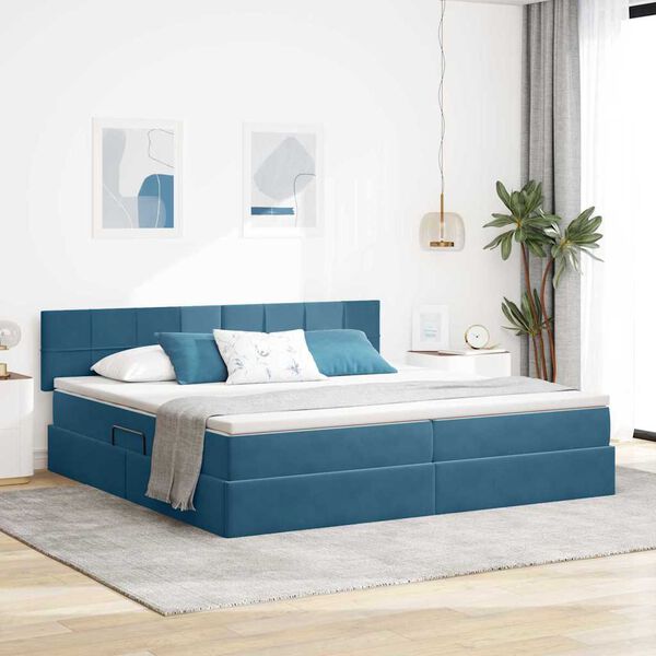 vidaXL Opslag bed met matras Donkerblauw 200 x 200 cm Fluweel
